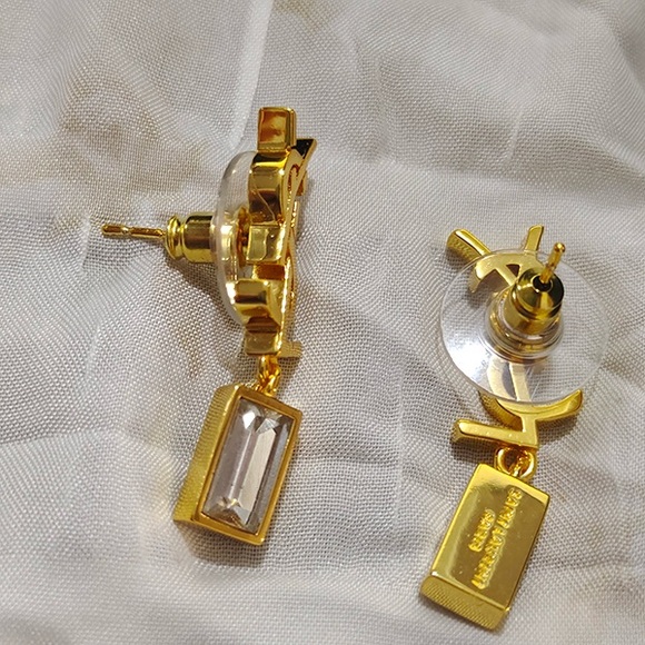 Saint Laurent Ysl Logo Diamond Pendant Earrings - Picture 5 of 6